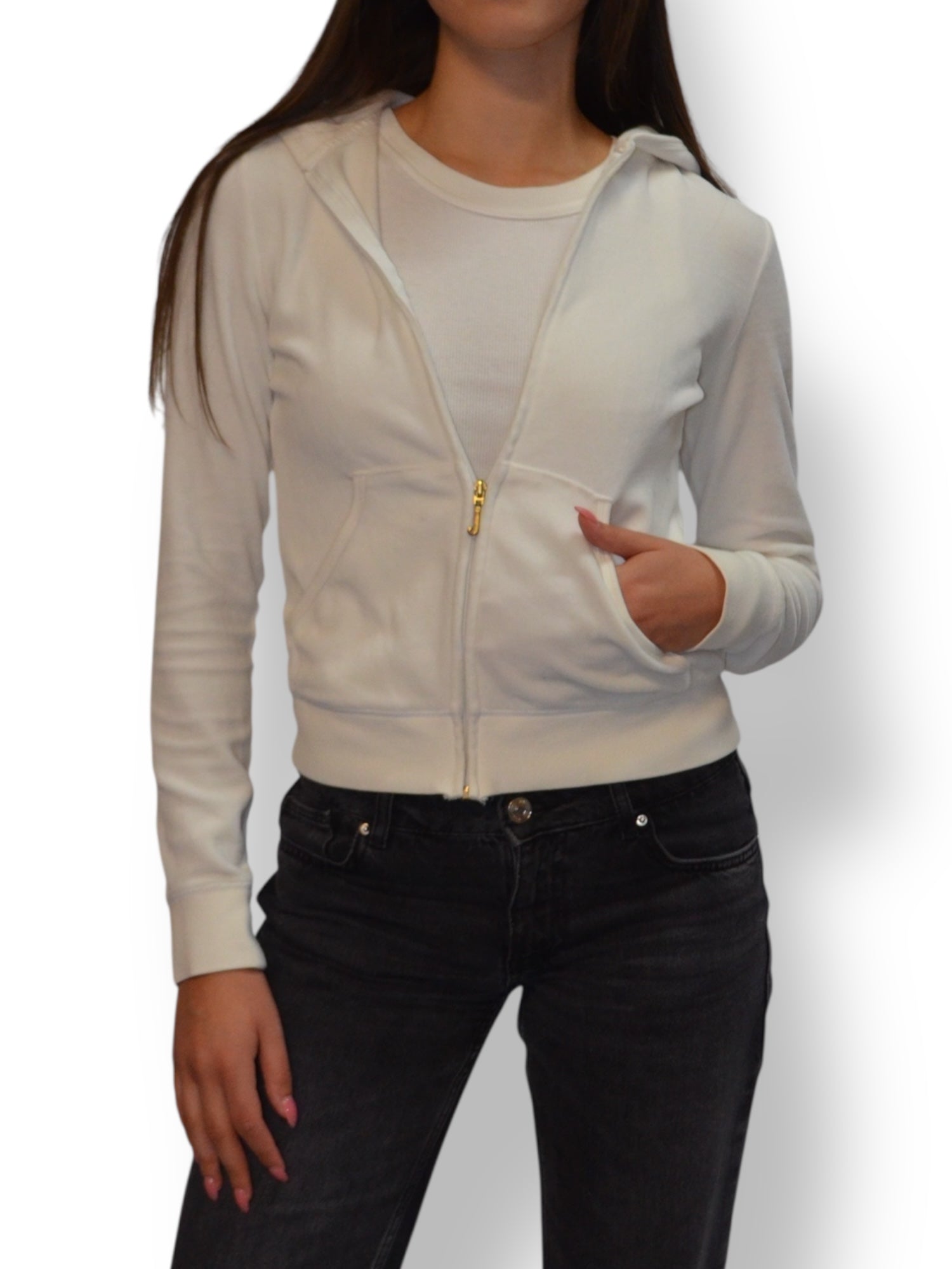 (S) White Embellished Cherry Print Juicy Couture Zip-up Hoodie