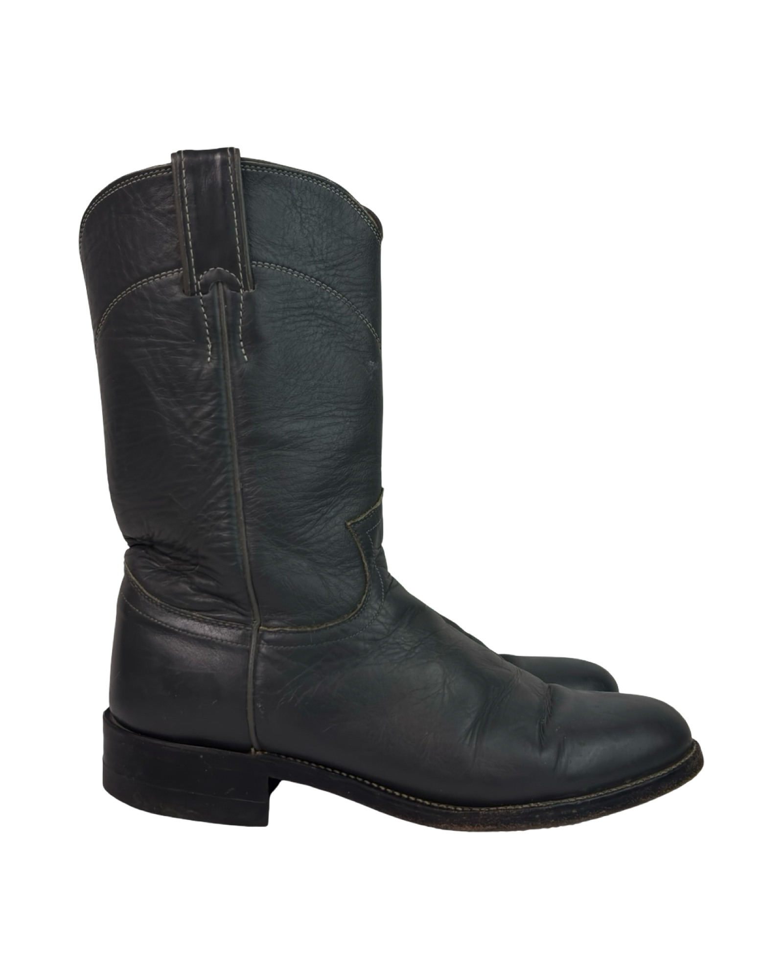 (6.5) Justin Dark Grey Leather Cowboy Boots