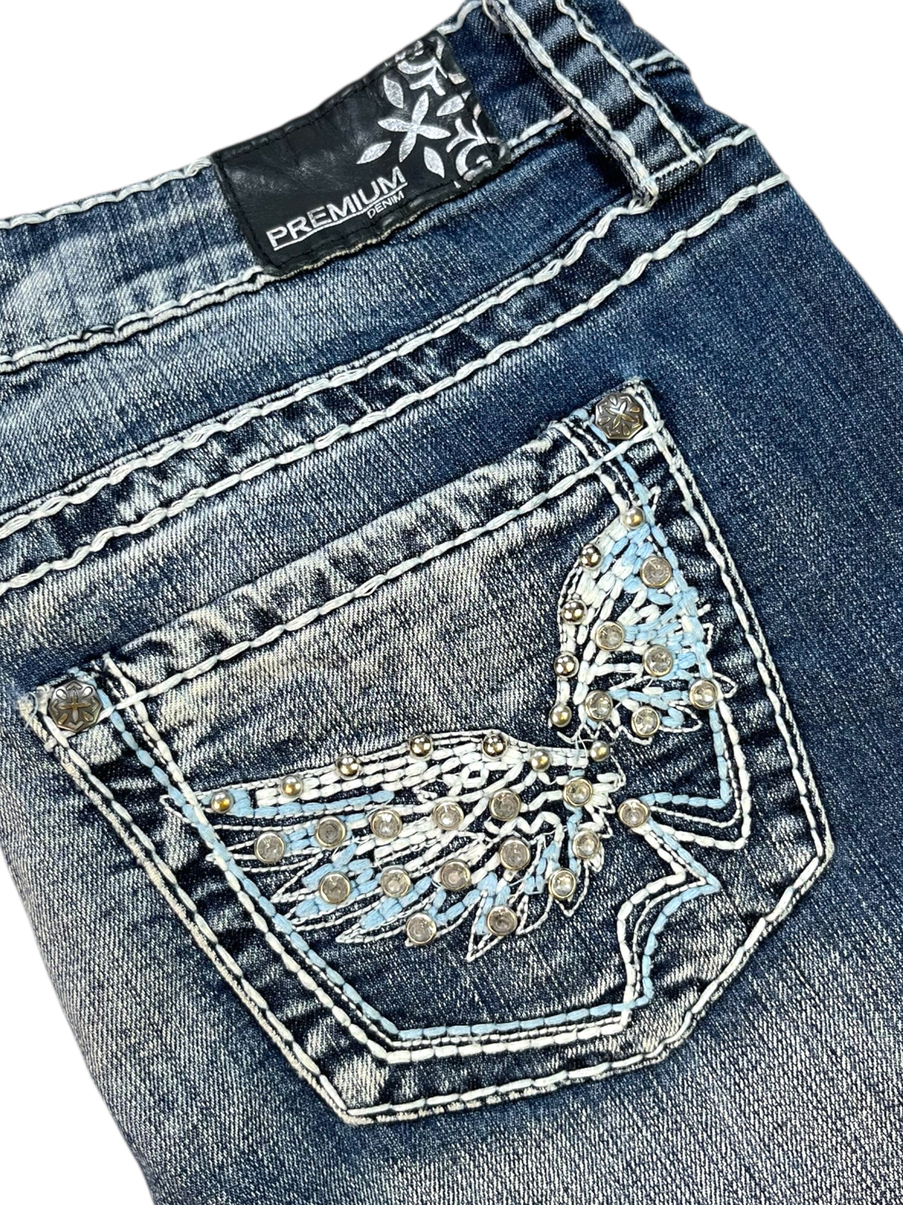 (30) Premium Denim Embellished Straight Leg Jeans