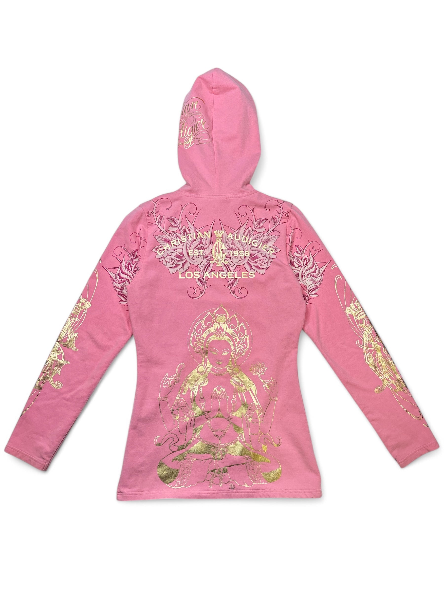 (M) Christian Audigier Pink Full Zip Hoodie Medium