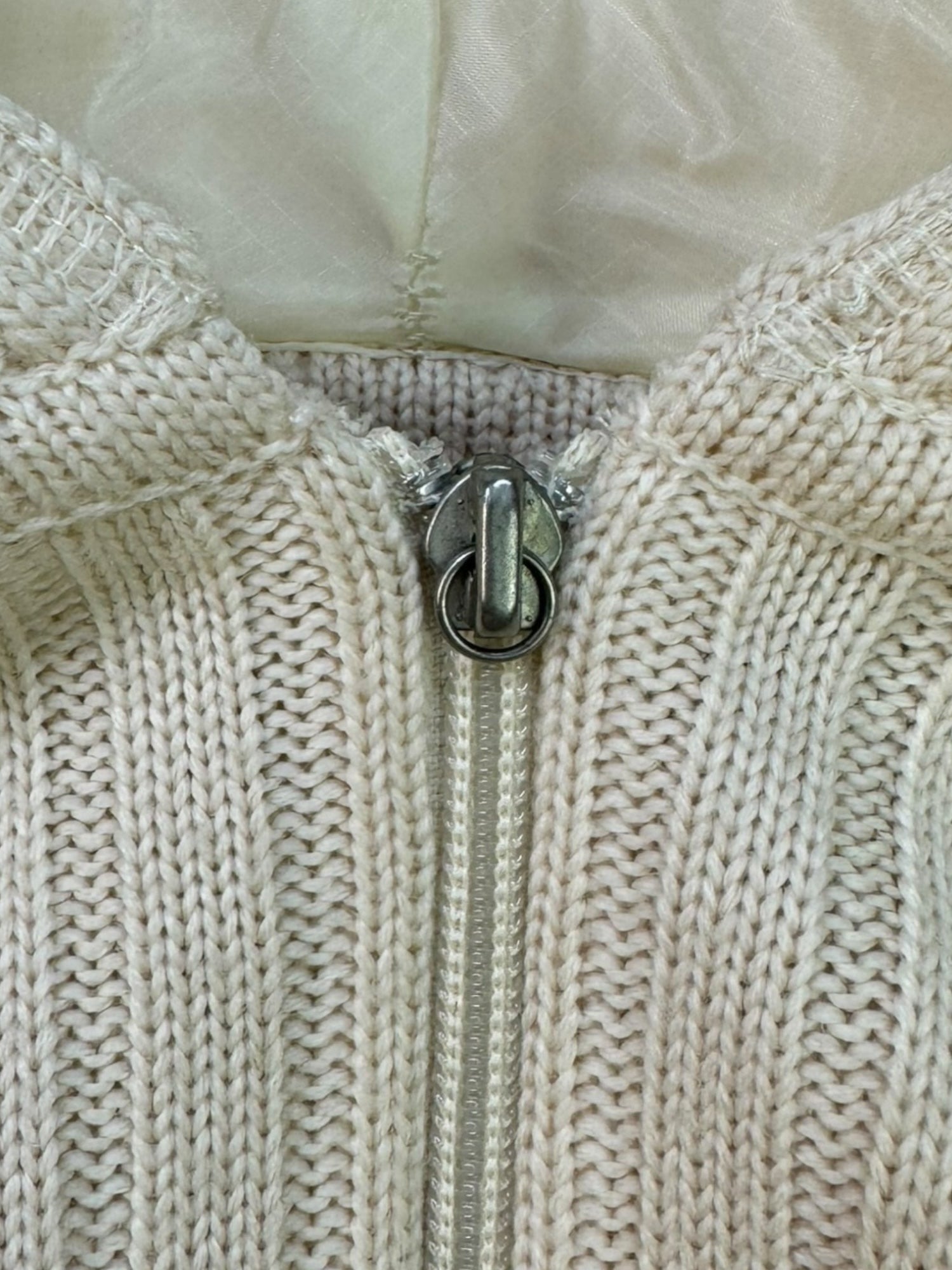 (L) DKNY Active  Ribbed Cream Zip Up Hoodie