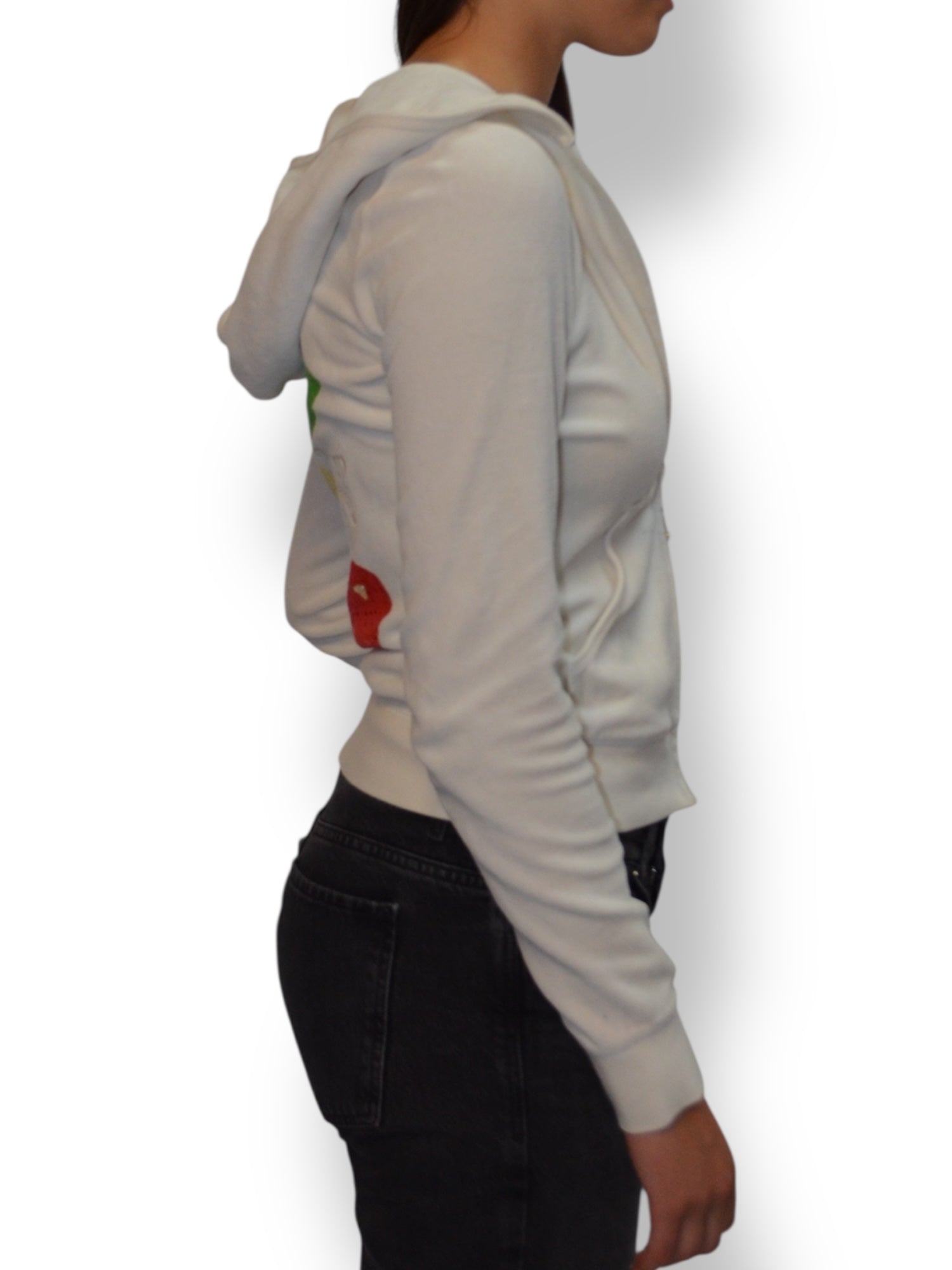 (S) White Embellished Cherry Print Juicy Couture Zip-up Hoodie