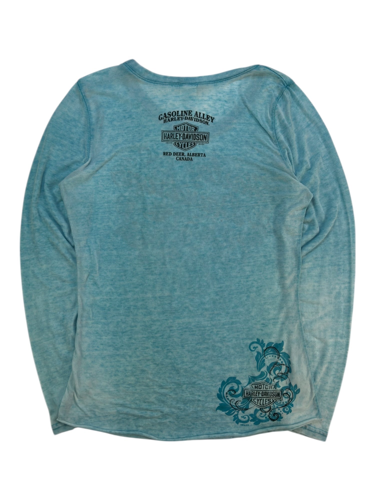 (M) Red Deer Blue Embellished Long Sleeve Harley Davidson Tee
