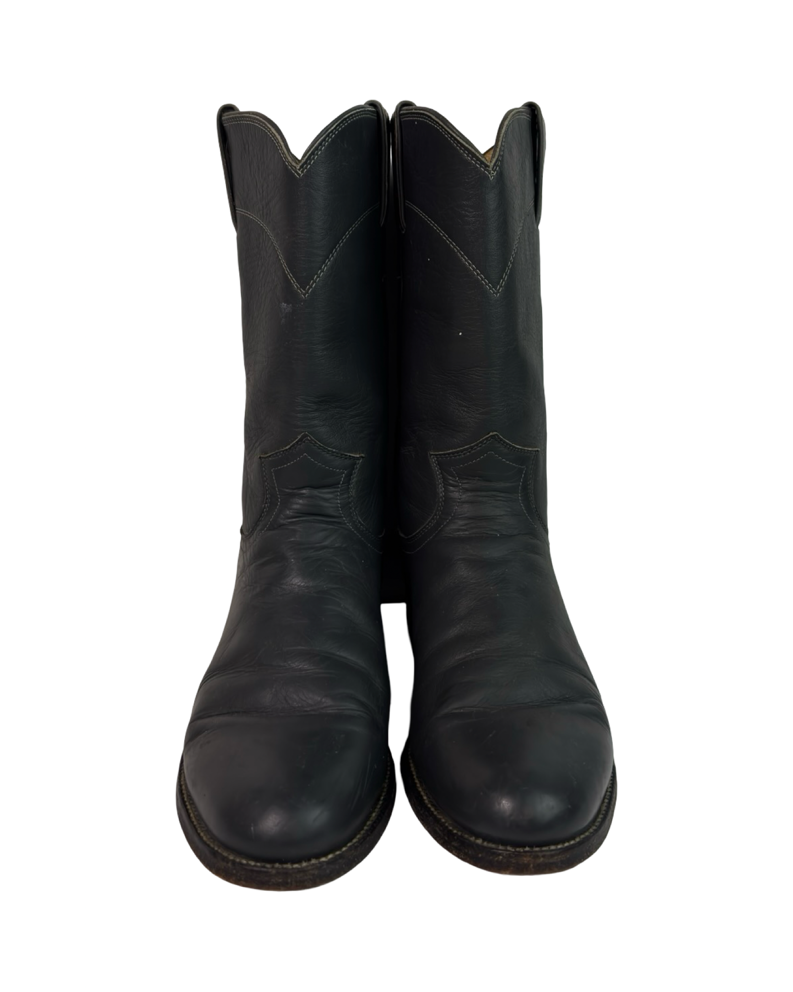 (6.5) Justin Dark Grey Leather Cowboy Boots