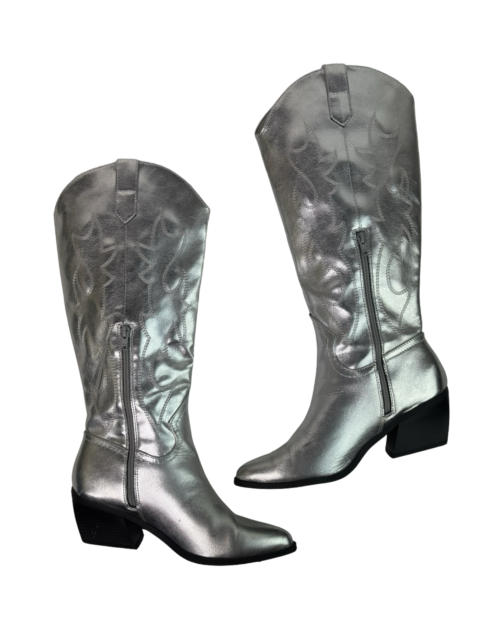 (9) Madden NYC Silver Faux Leather Cowboy Boots