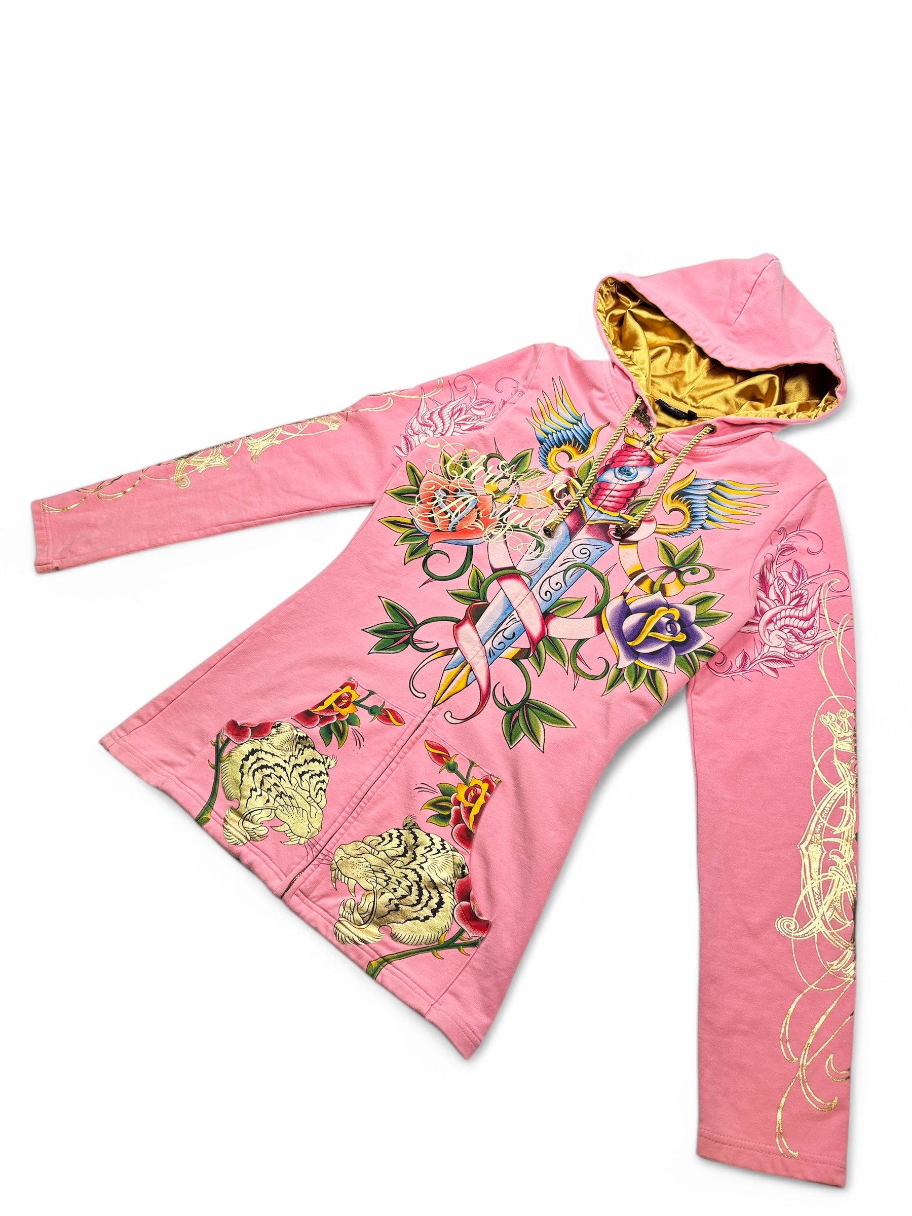 (M) Christian Audigier Pink Full Zip Hoodie Medium