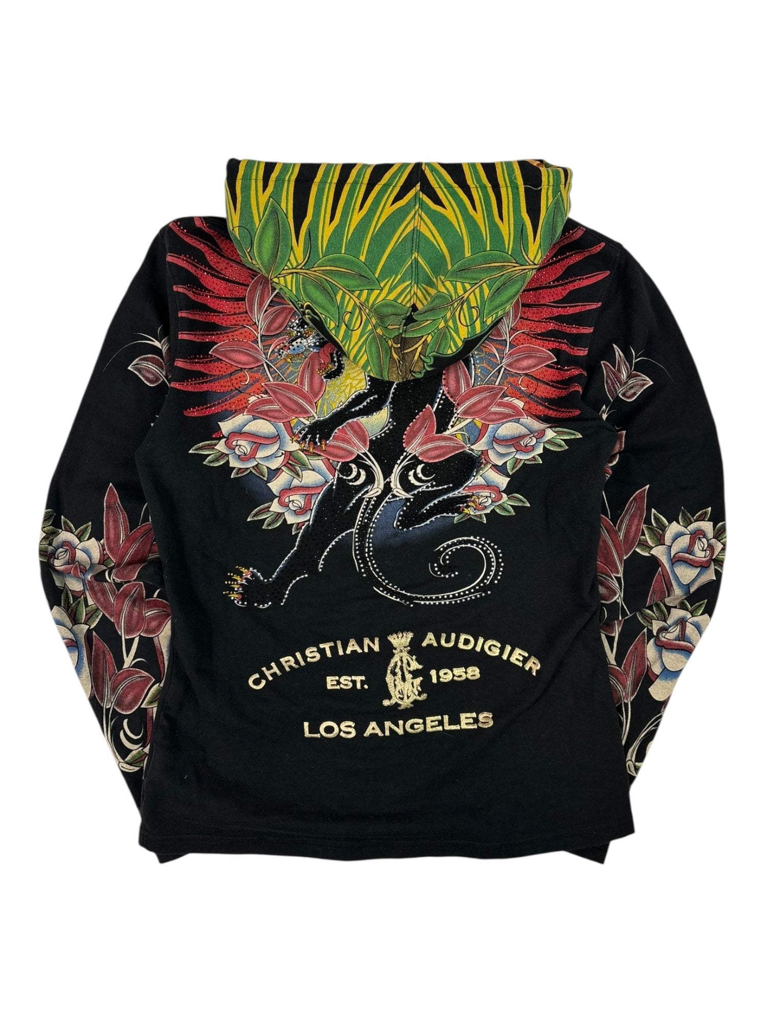 (M) Christian Audigier Black Panther Rhinestone Zip up Hoodie