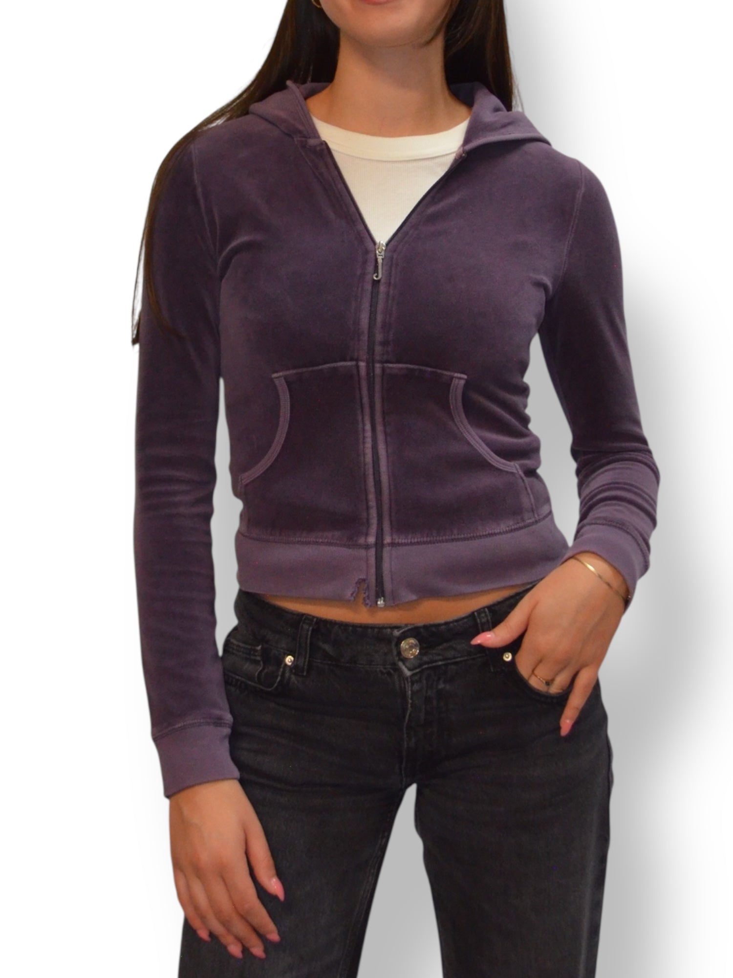 (XS) Mauve Printed Juicy Couture Zip Up Hoodie