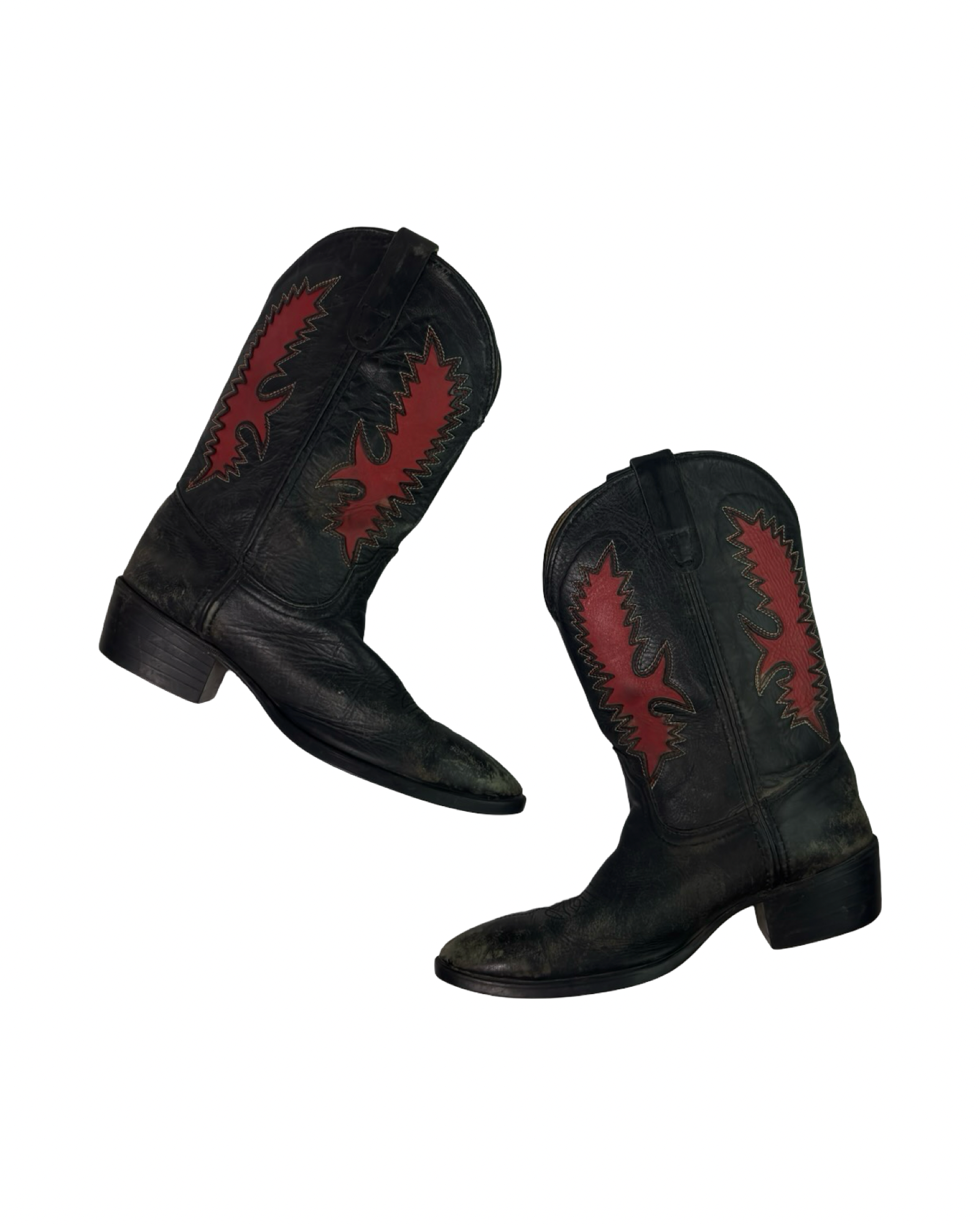 (5) Vintage Pocono Western Black/Red Cowboy Boots