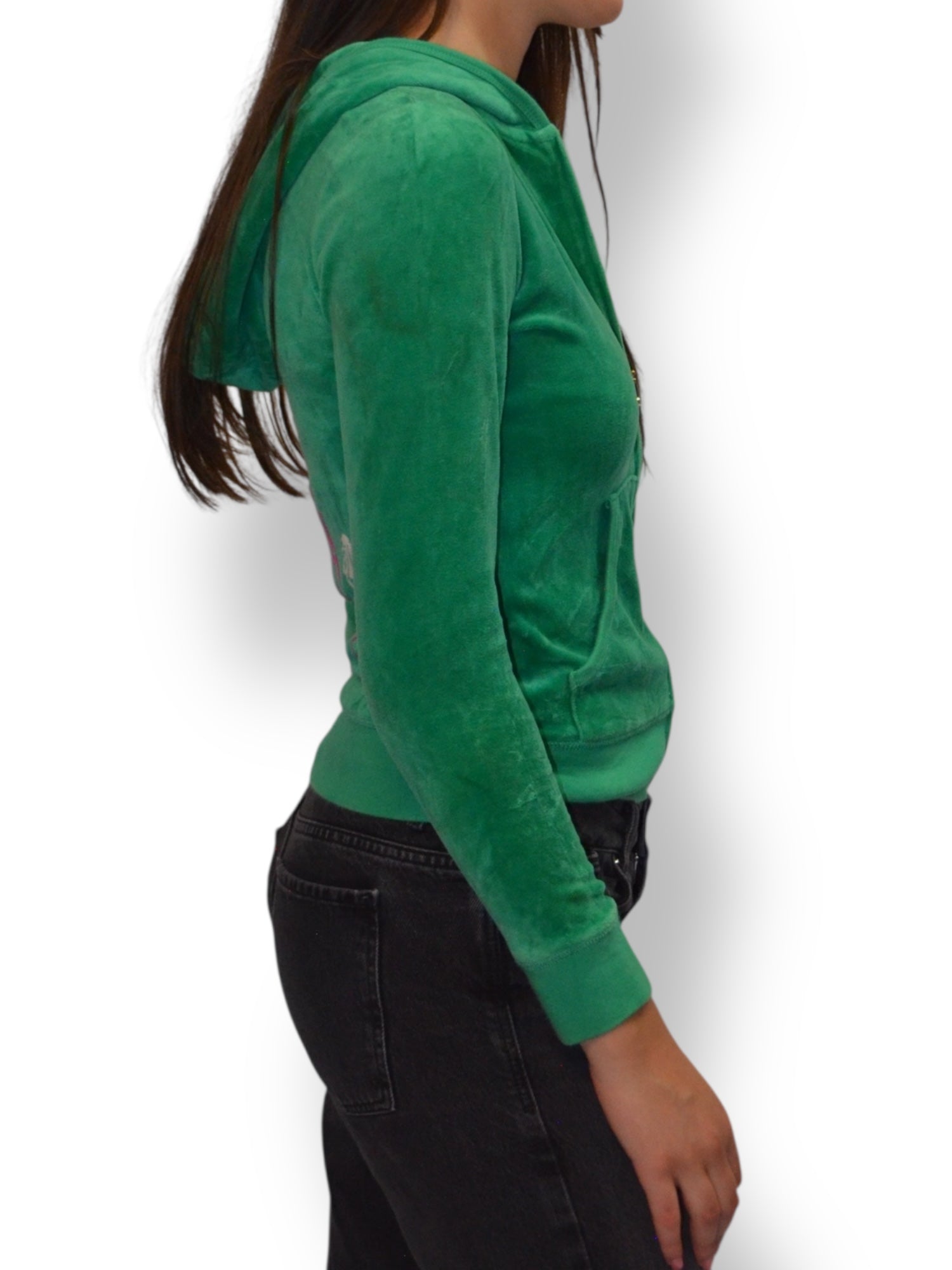 (XS) Green Embroidered Graphic Juicy Couture Zip-up Hoodie