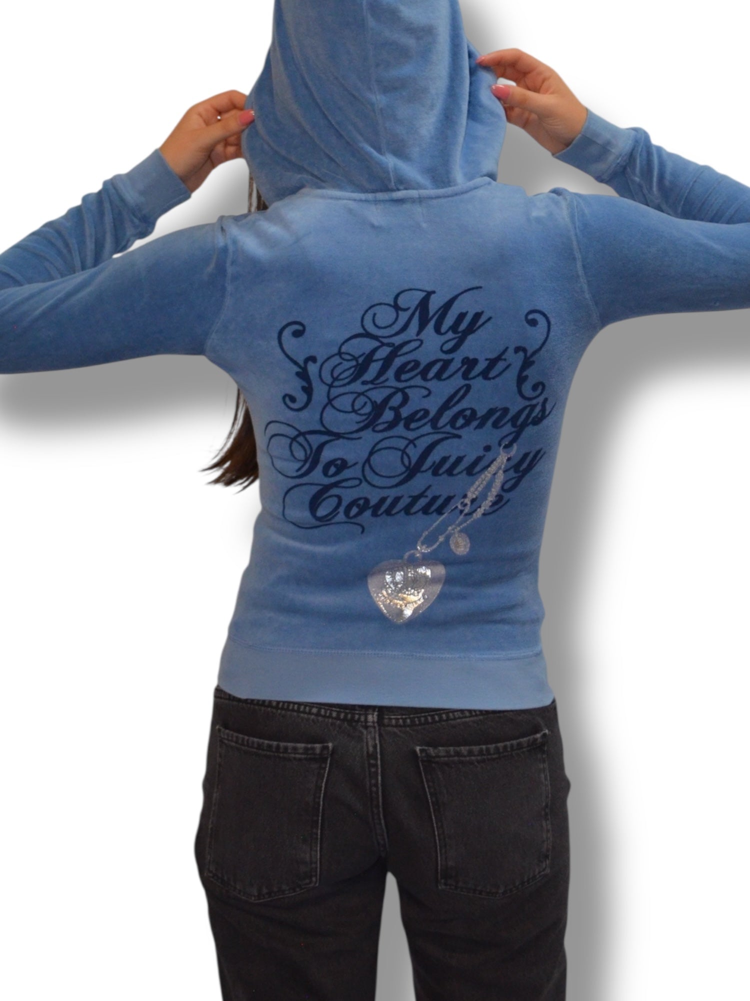 (XS) Light Blue Printed Juicy Couture Zip Up Hoodie