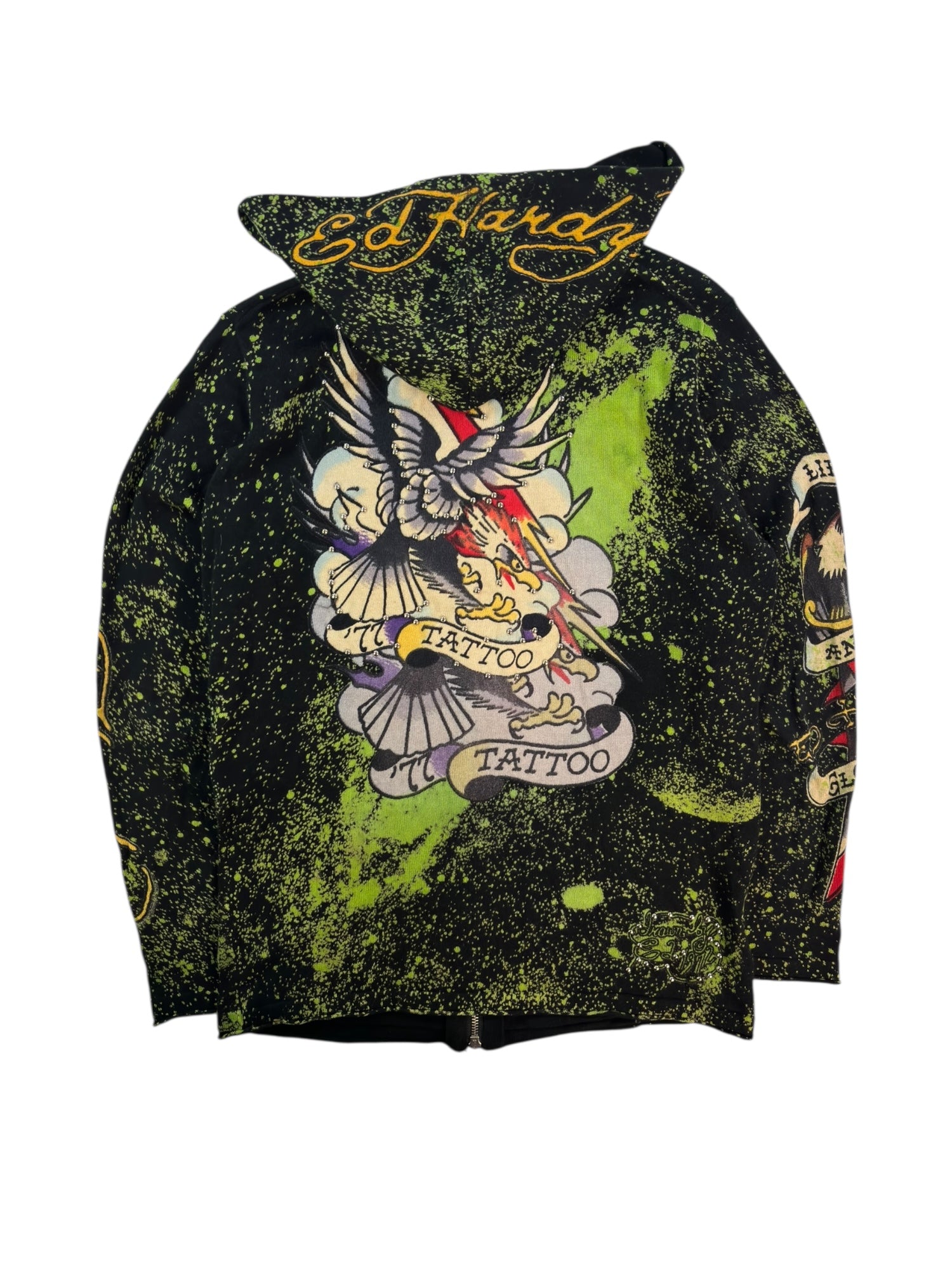 (M) Ed Hardy Studded Splatter Zip-up Hoodie