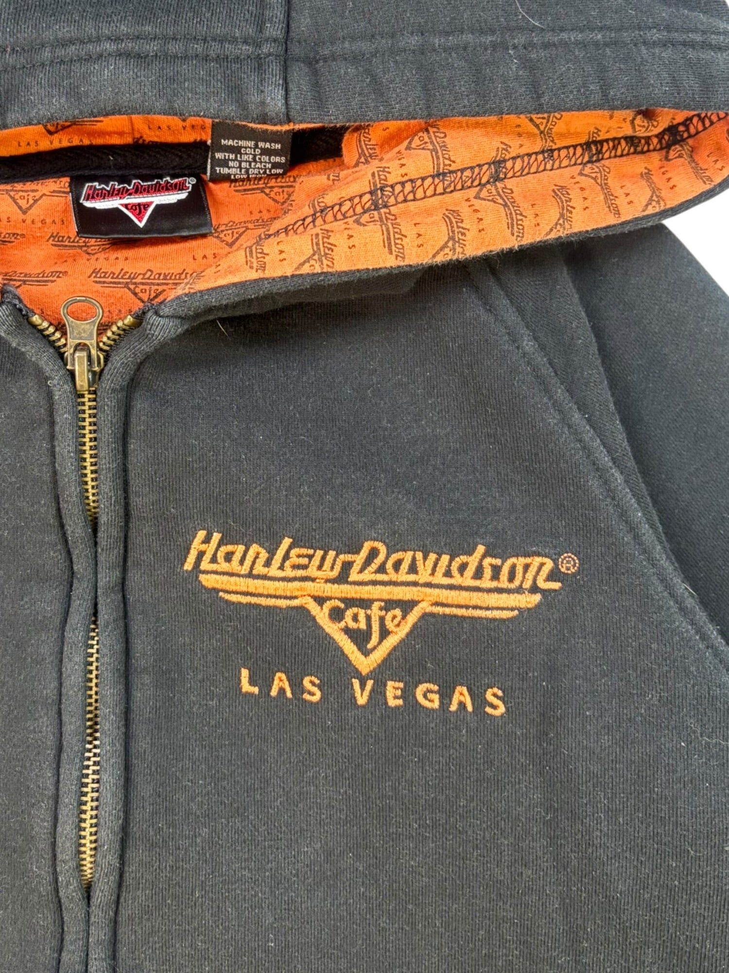 (S) Harley Davidson Las Vegas Cafe Embroidered Eagle Zip Up Hoodie