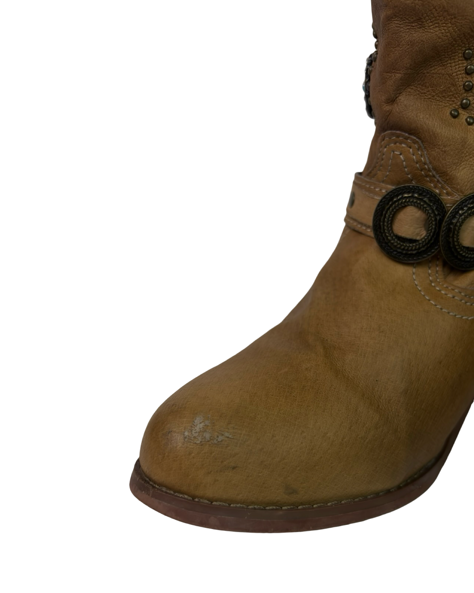(8.5) Leather Embellished Buckle Detail Cowboy Boots