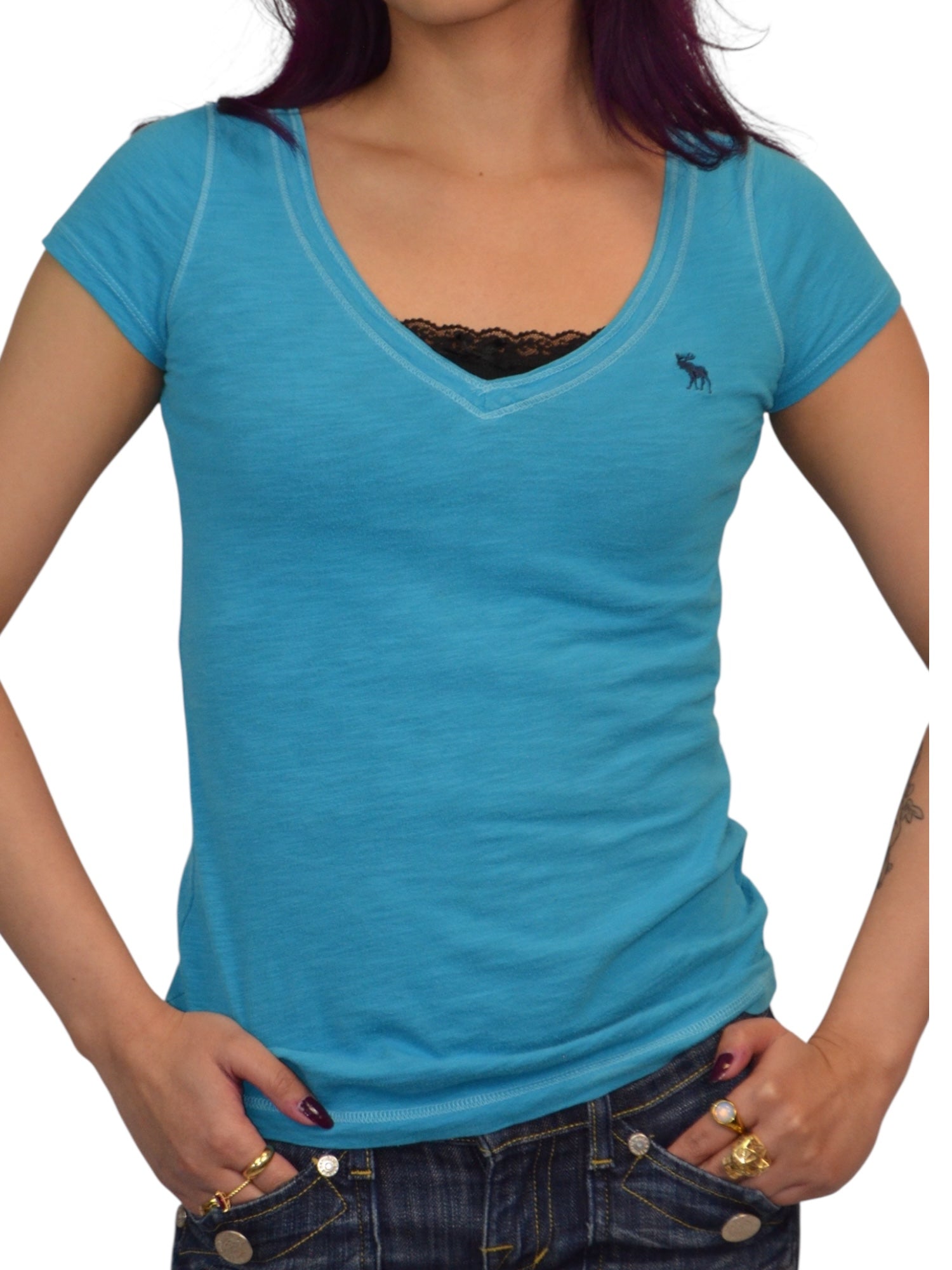 (S) Blue Abercrombie V-Neck Tee