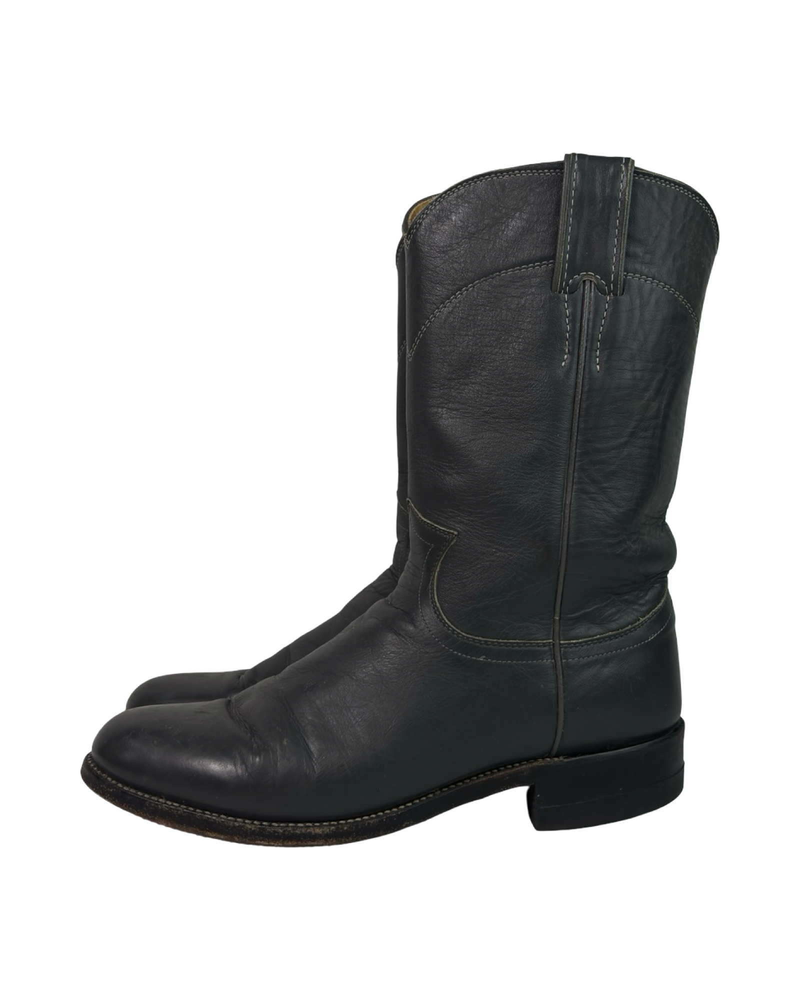 (6.5) Justin Dark Grey Leather Cowboy Boots