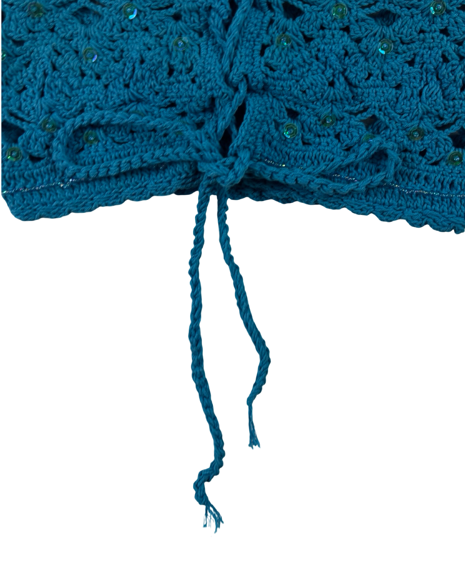 (XS)Handmade Crochet Top With Sequins and Beading Blue