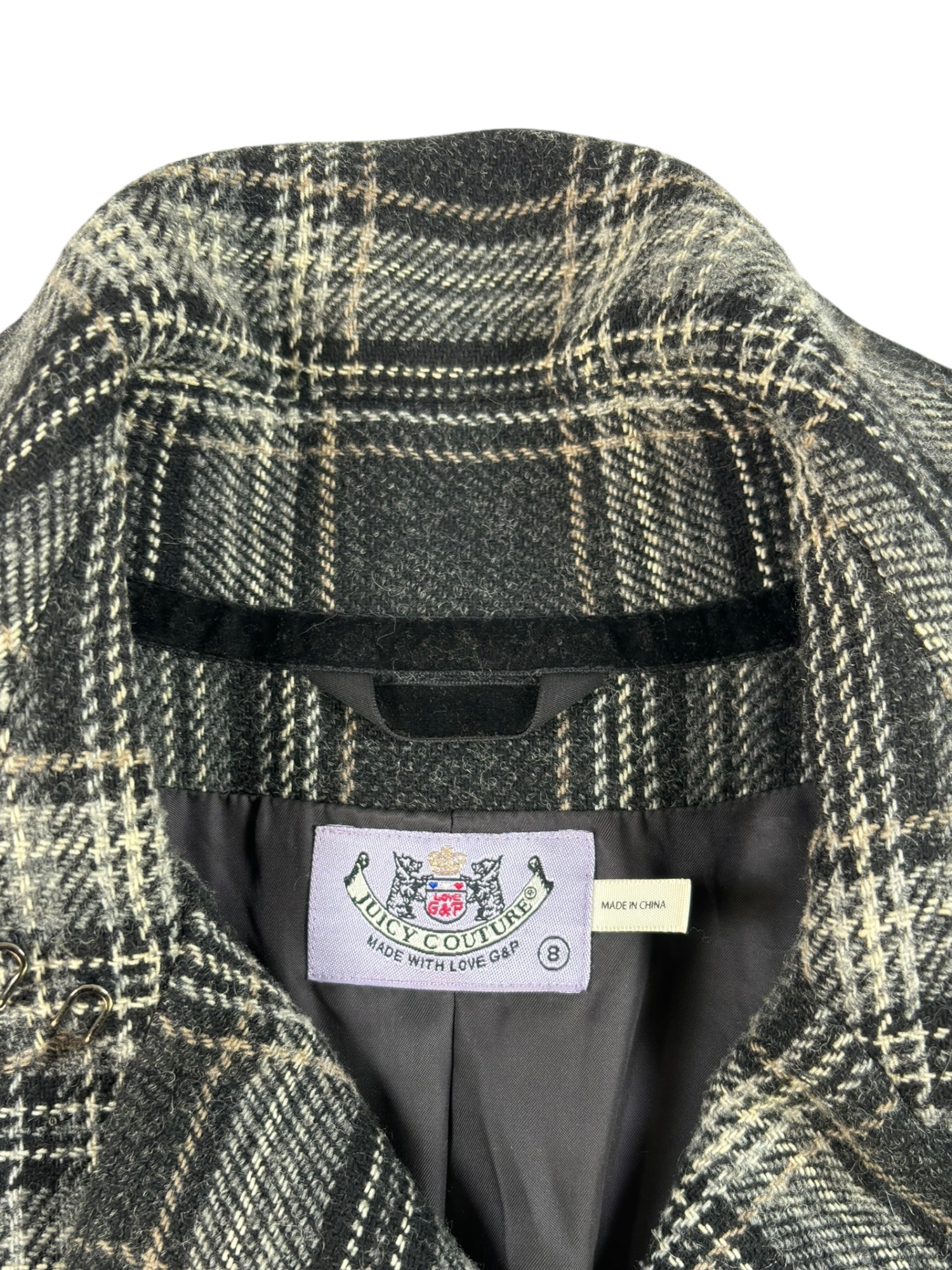(M) Rare Juicy Courture Wool Plaid Trench Coat