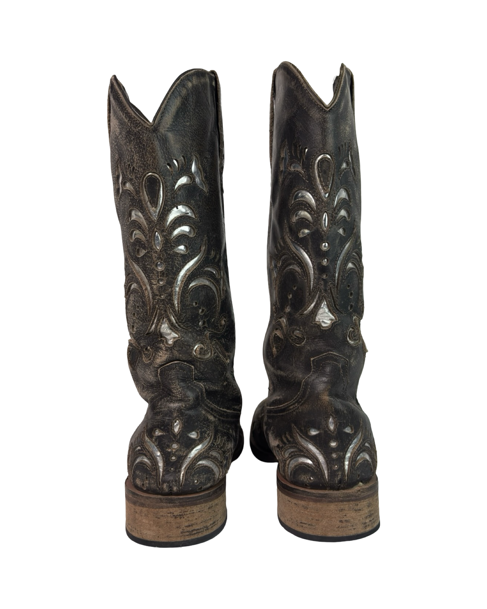(8) Roper Vintage Brown and Silver Cut-out Cowboy Boots
