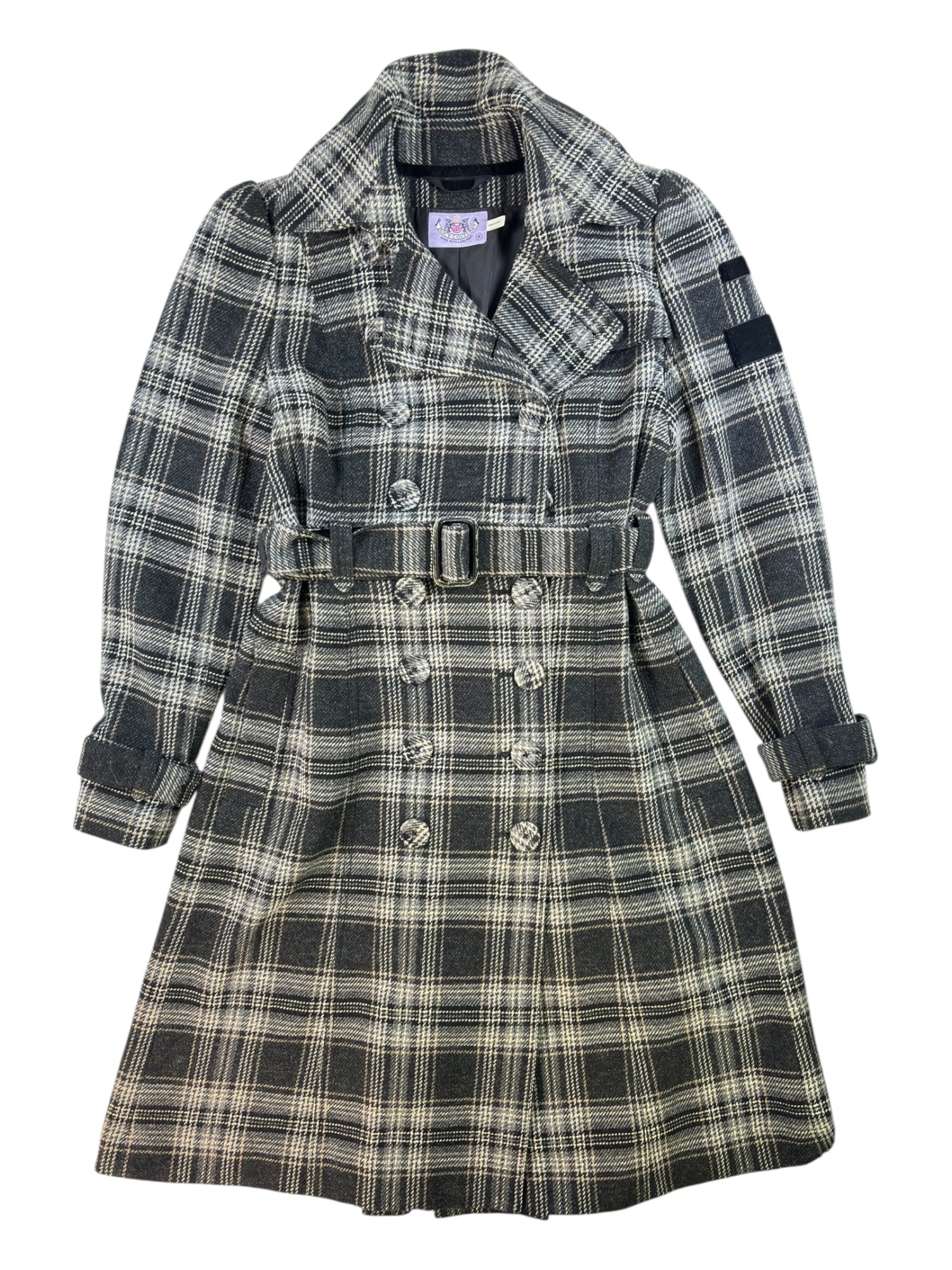 (M) Rare Juicy Courture Wool Plaid Trench Coat