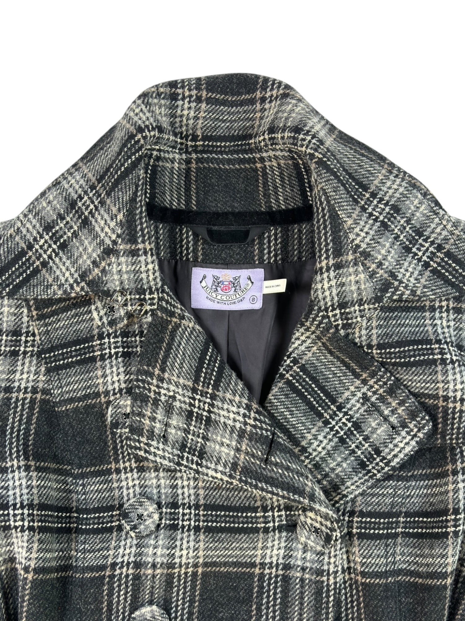 (M) Rare Juicy Courture Wool Plaid Trench Coat