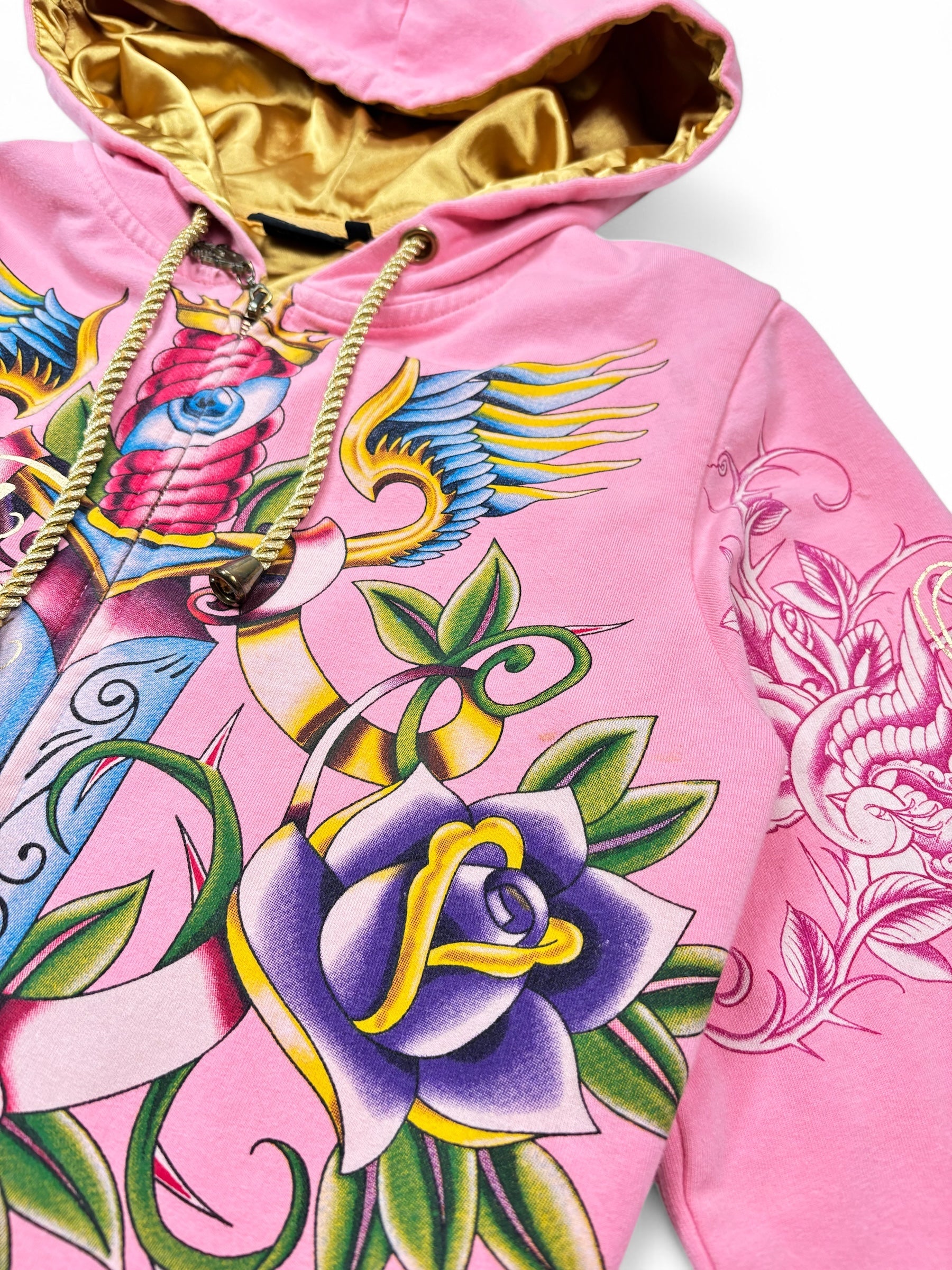 (M) Christian Audigier Pink Full Zip Hoodie Medium