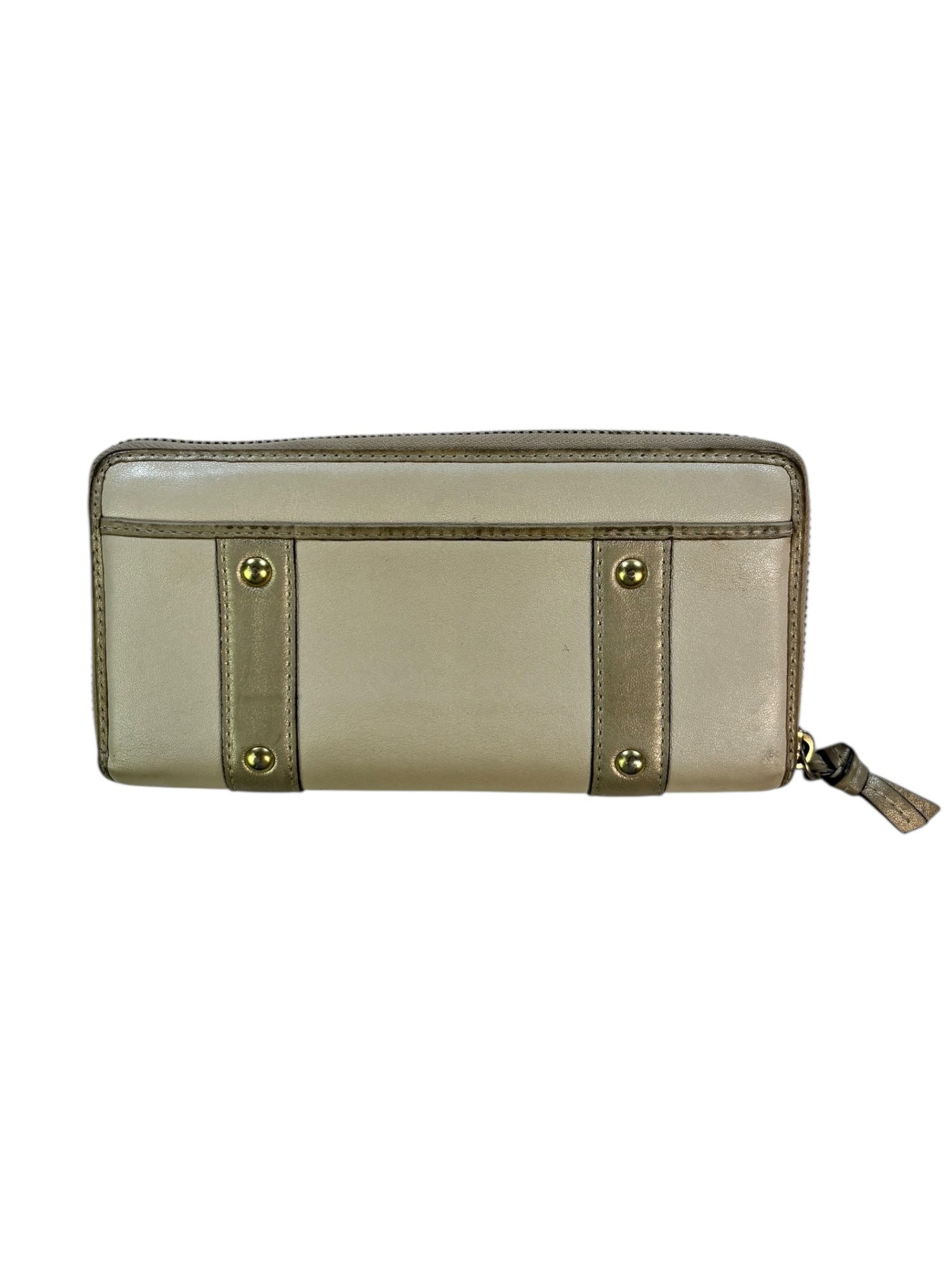 (O/S) Coach Double Buckle Cream Wallet With Gold Hardware