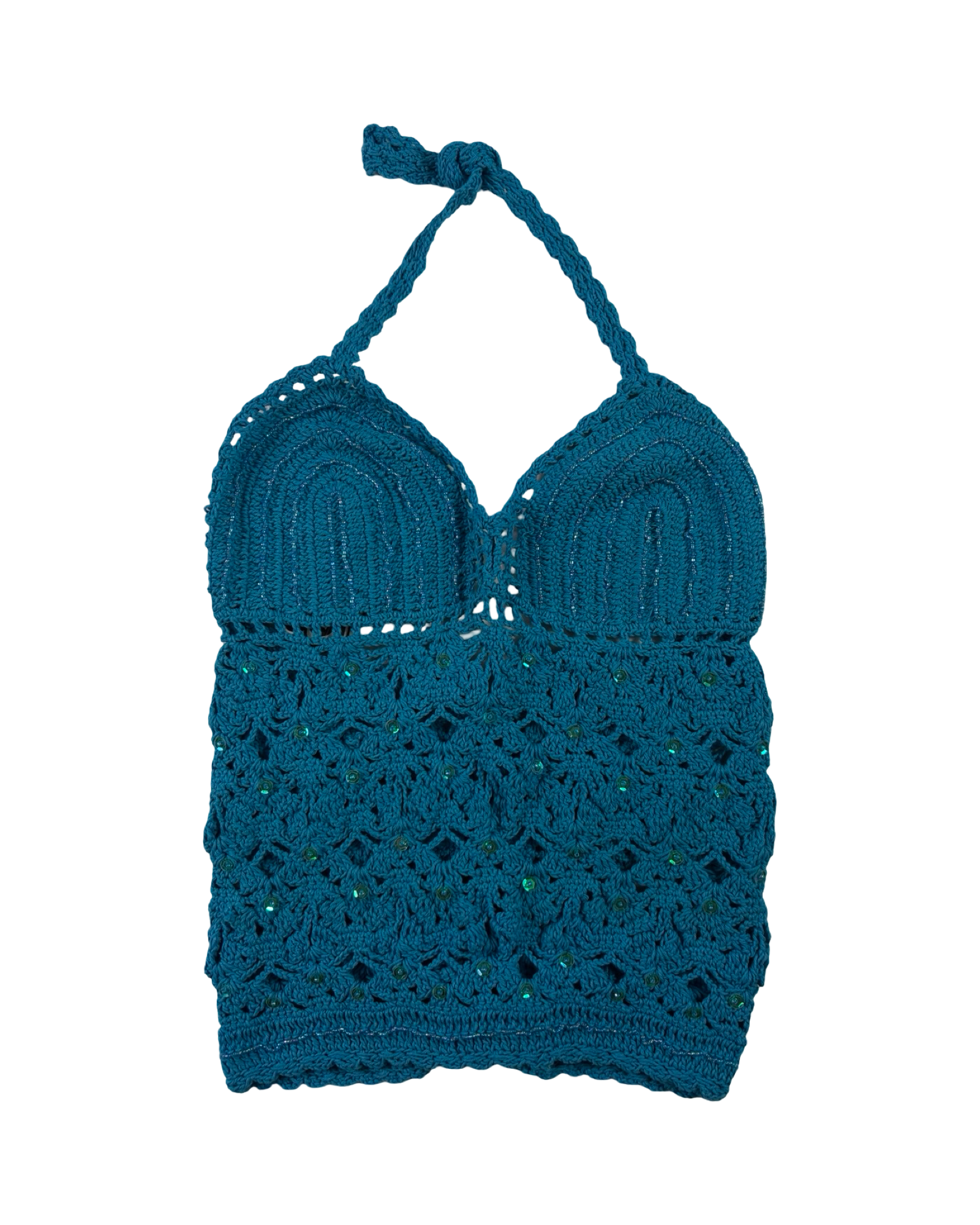 (XS)Handmade Crochet Top With Sequins and Beading Blue