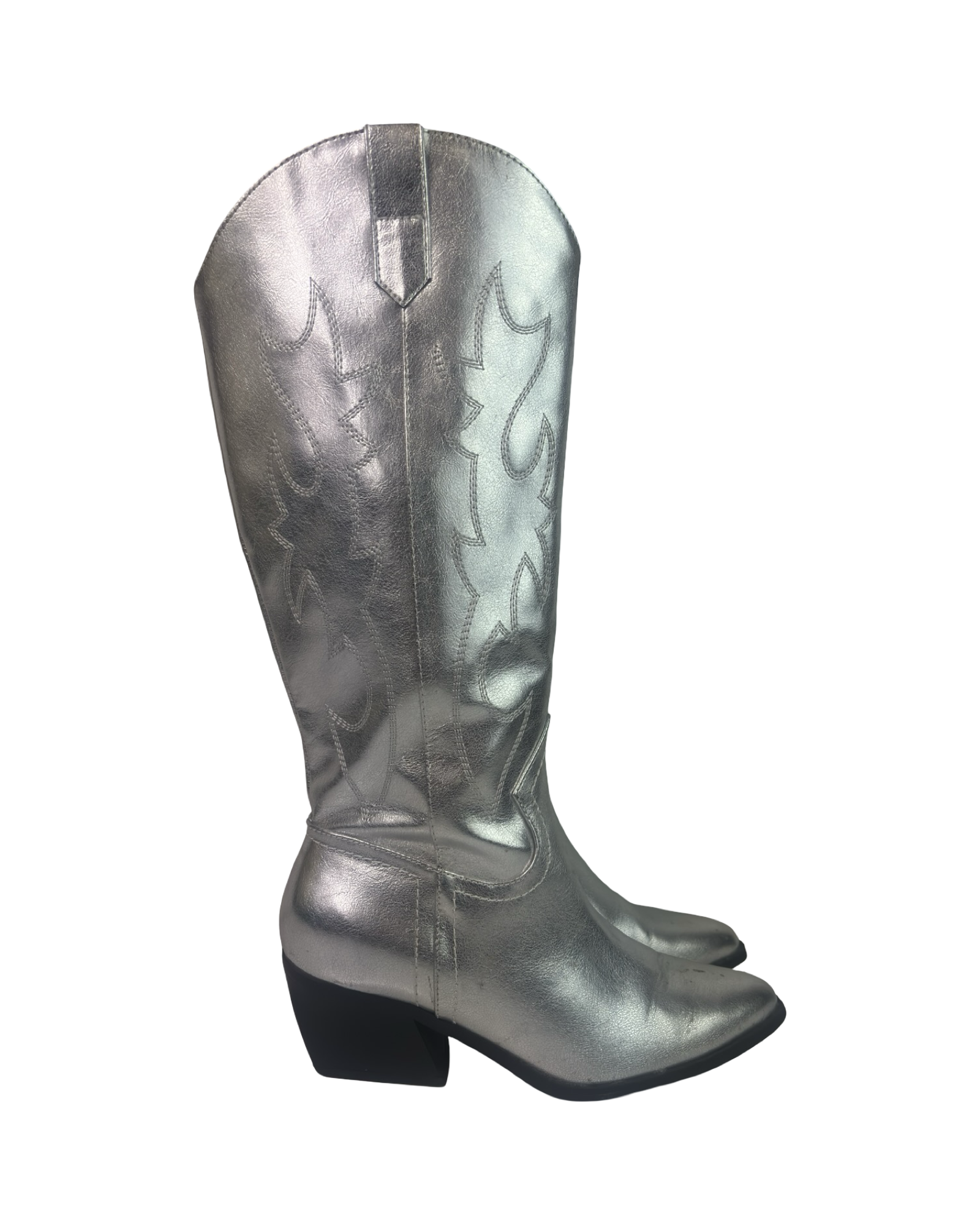 (9) Madden NYC Silver Faux Leather Cowboy Boots
