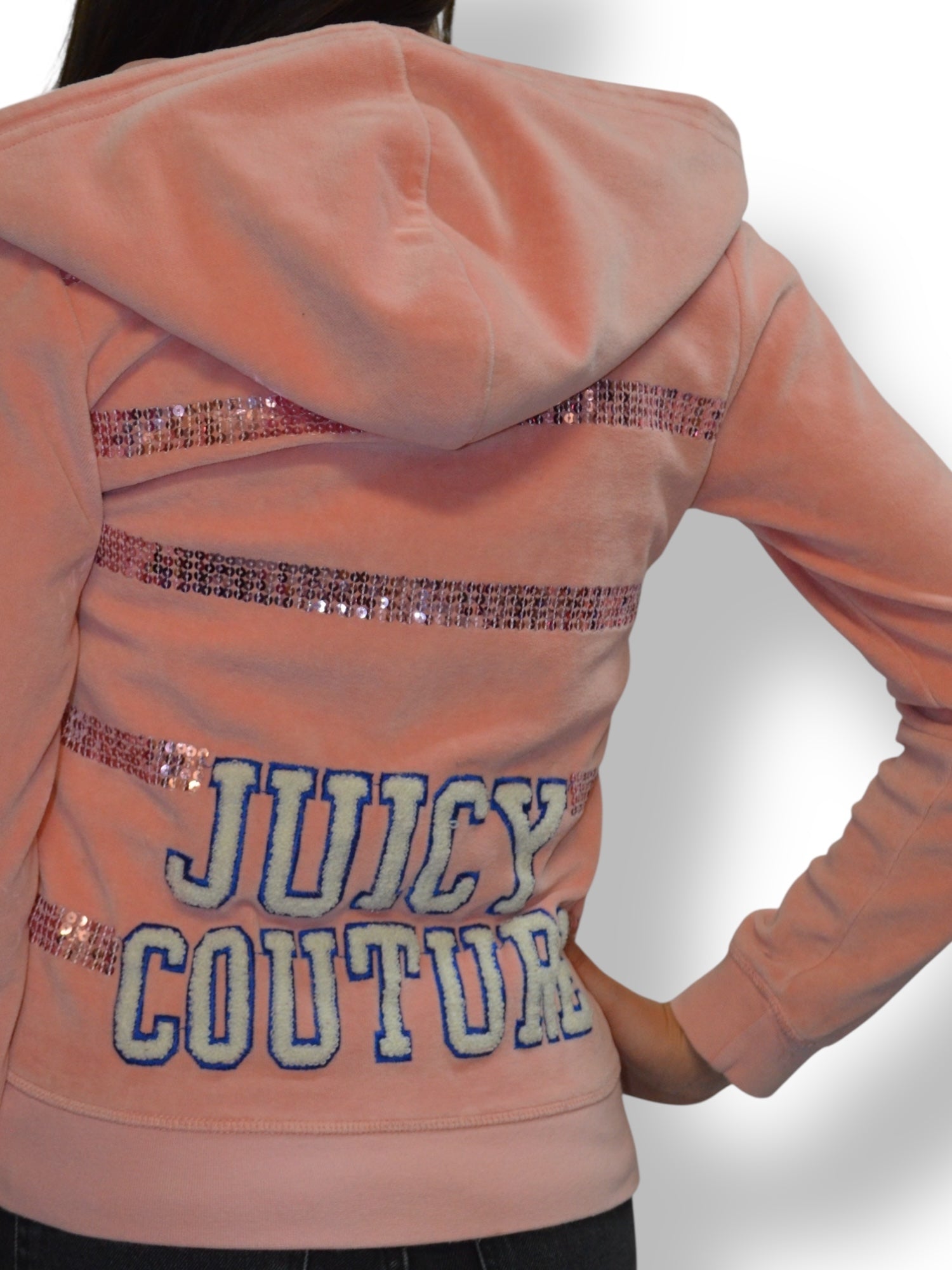 (S) Peach Embroidered Juicy Couture Zip Up Hoodie