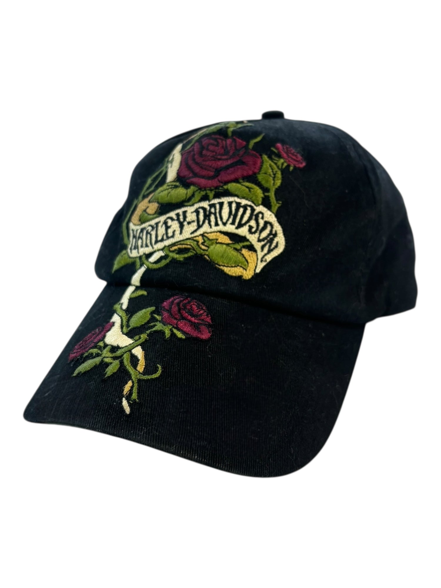 (O/S) Harley Davidson Rose Black Baseball Hat