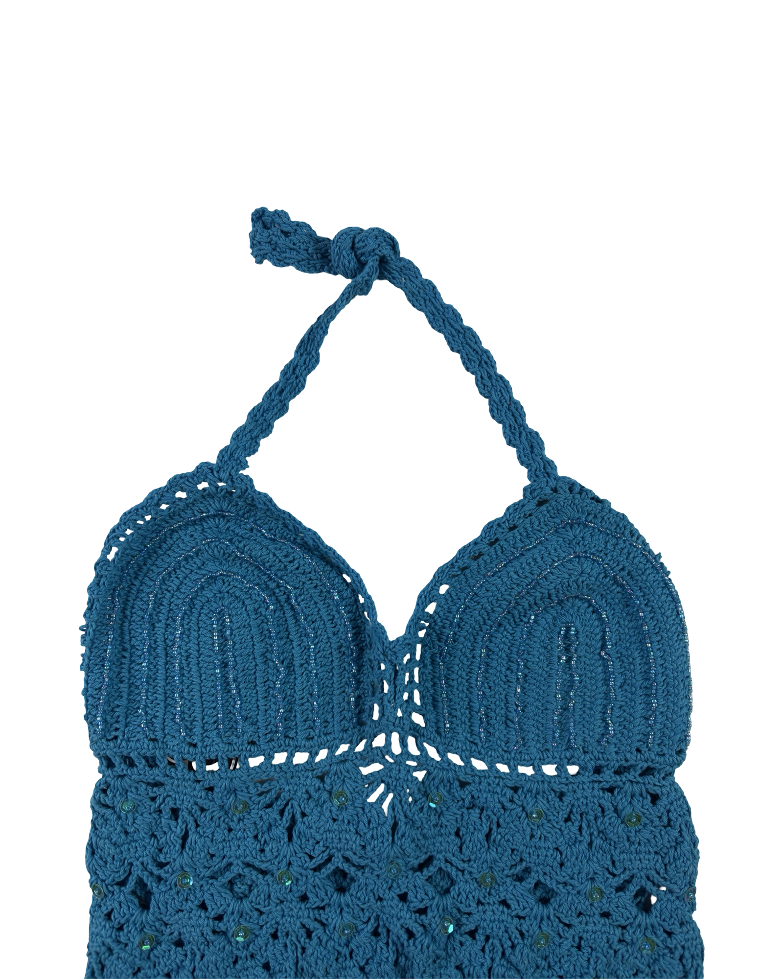 (XS)Handmade Crochet Top With Sequins and Beading Blue