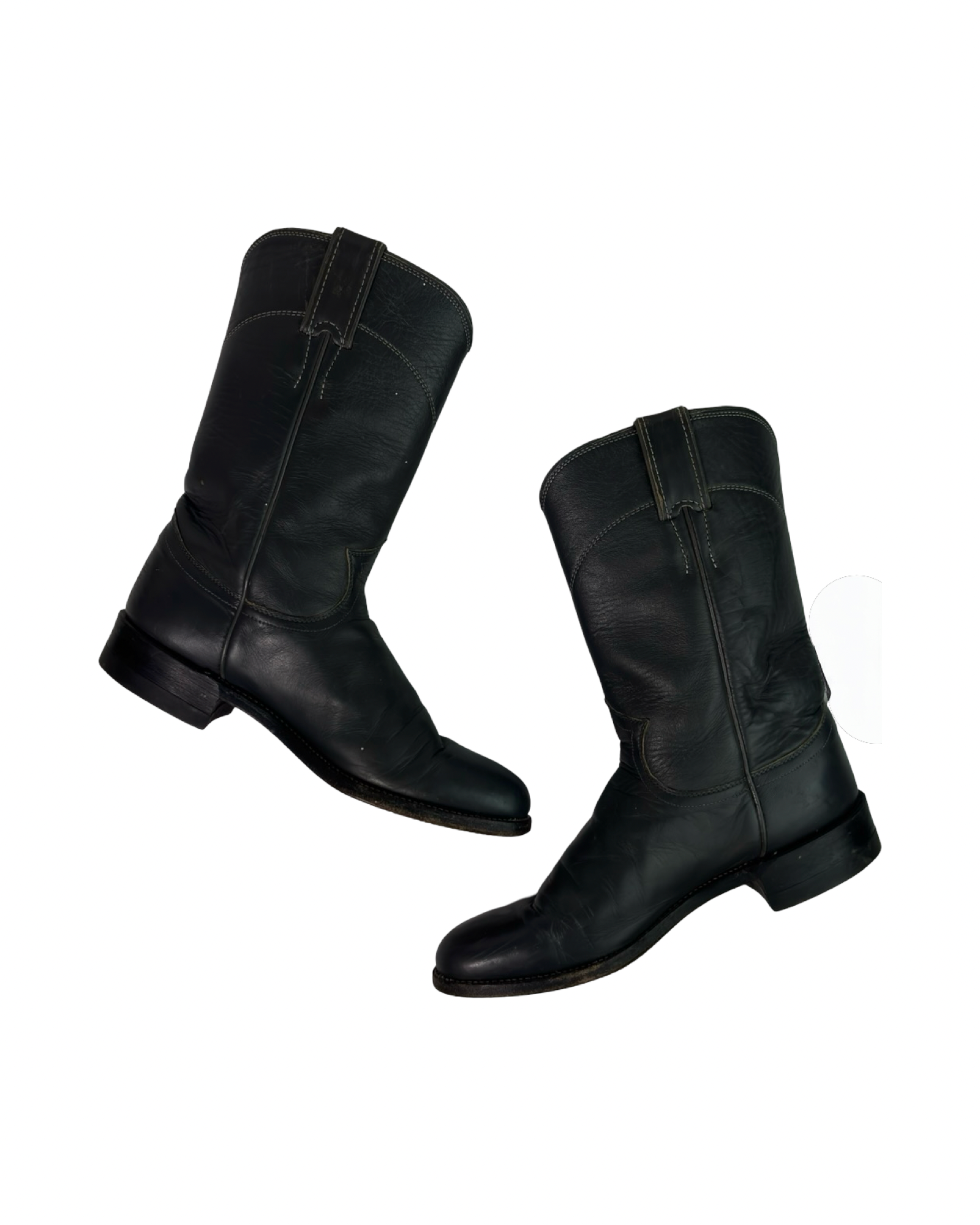 (6.5) Justin Dark Grey Leather Cowboy Boots