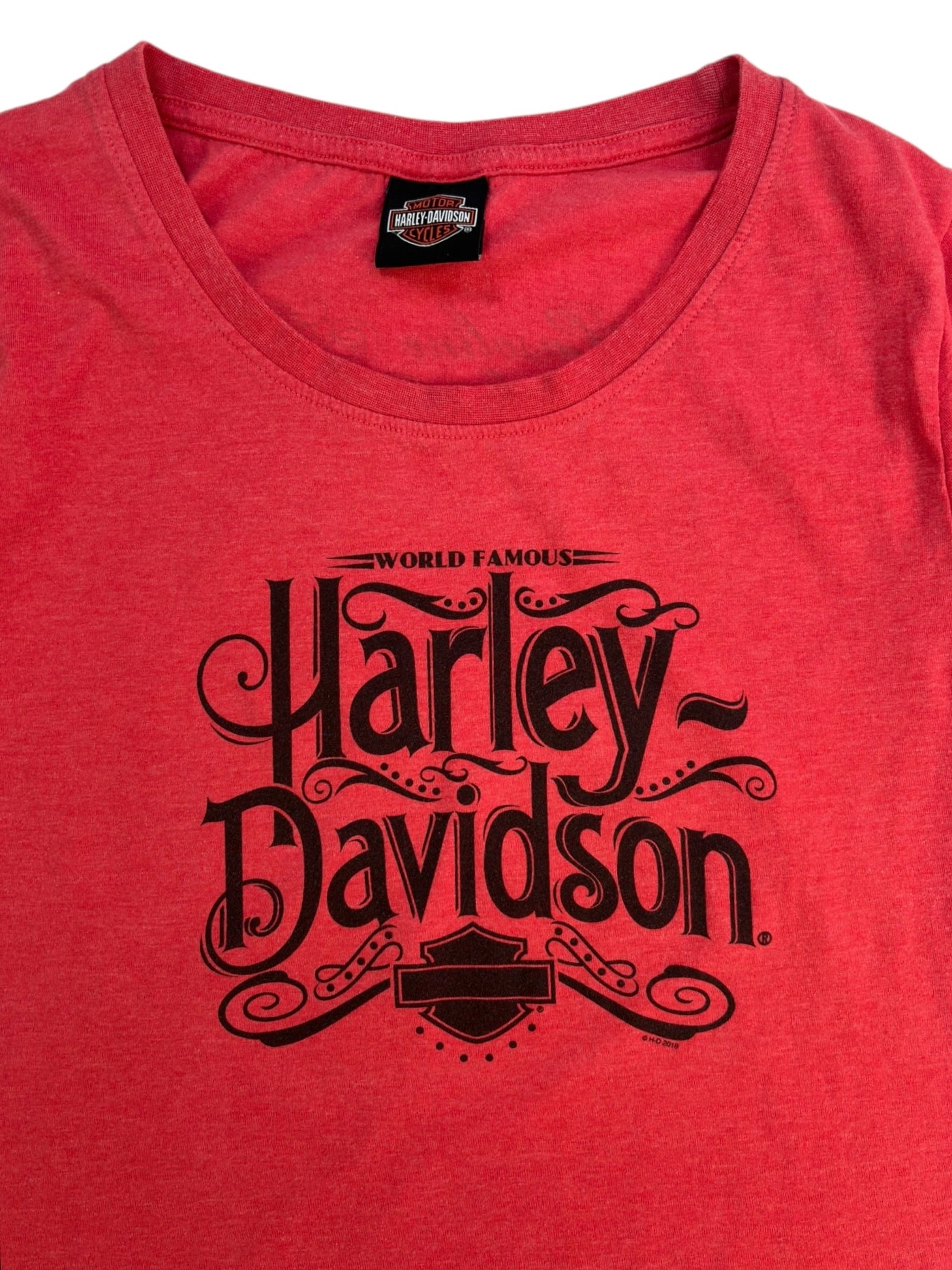 (M/L) Red Deer Gasoline Alley Pink Harley Davidson Tee