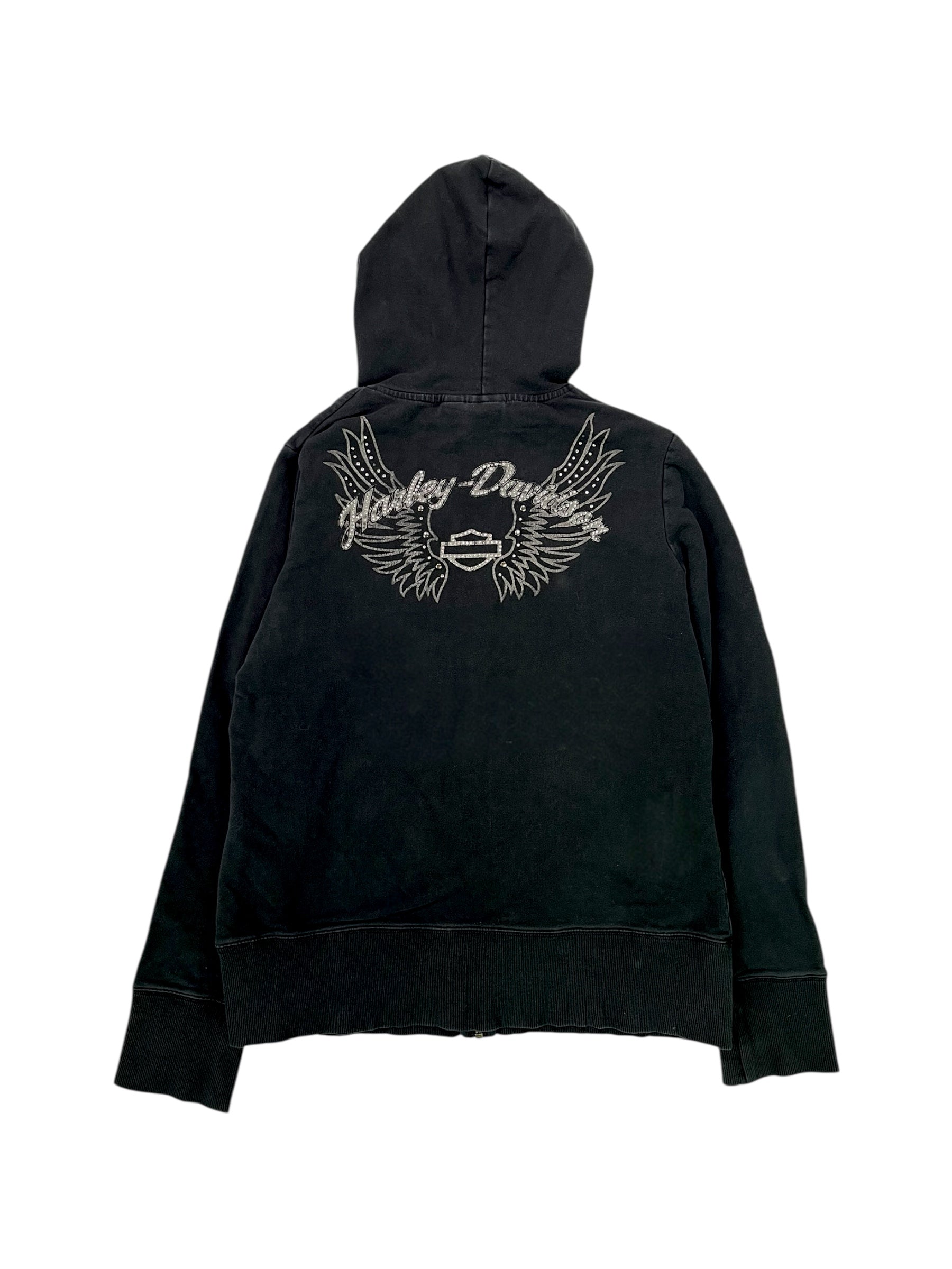 (M/L) Harley Davidson Embellished Black Zip Up Hoodie