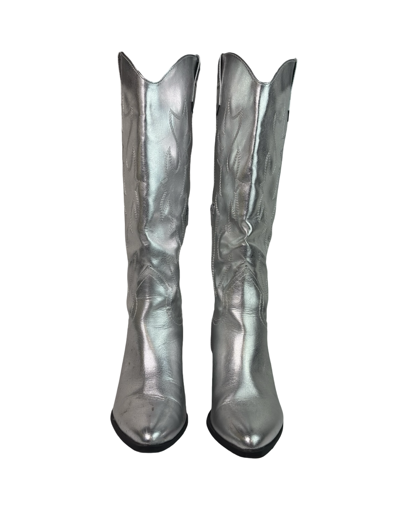 (9) Madden NYC Silver Faux Leather Cowboy Boots