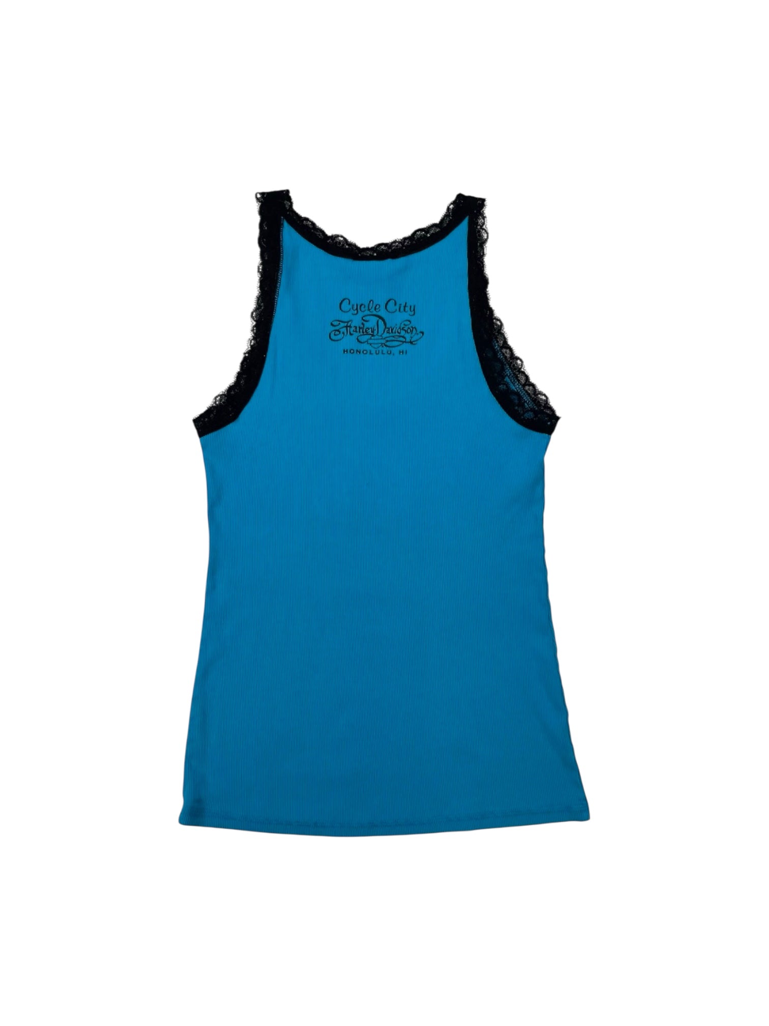 (M) Harley Davidson Lace Trimmed Tank Top Blue