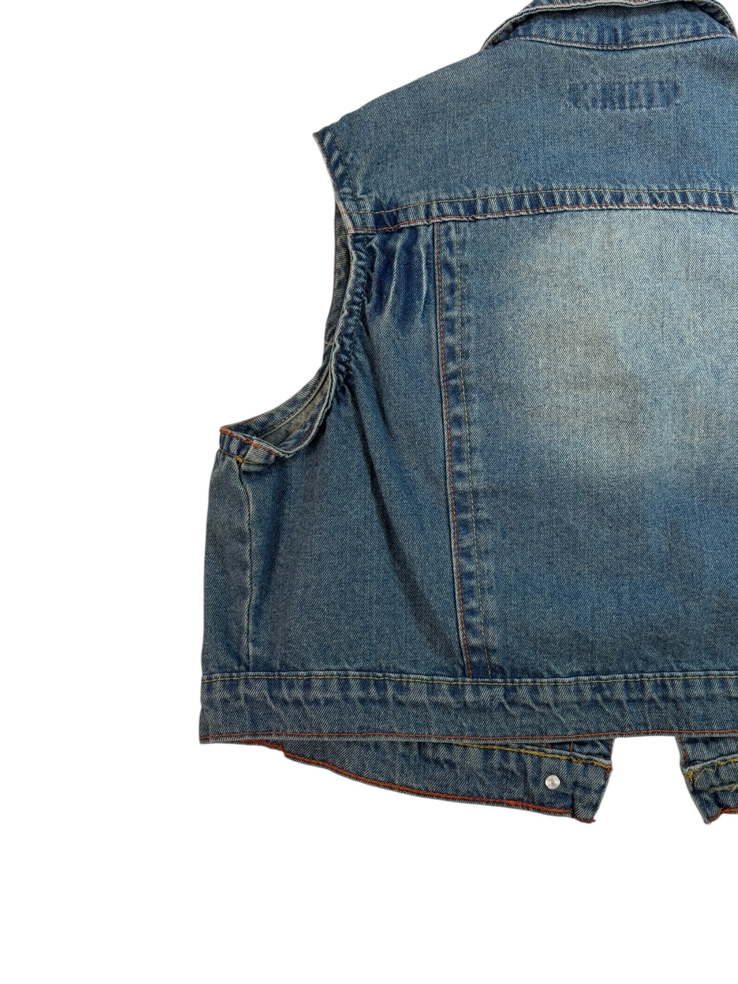 (L) Cropped Studded Denim Button-up Vest