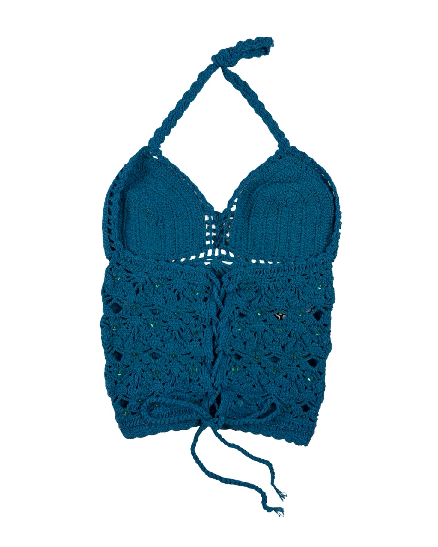 (XS)Handmade Crochet Top With Sequins and Beading Blue