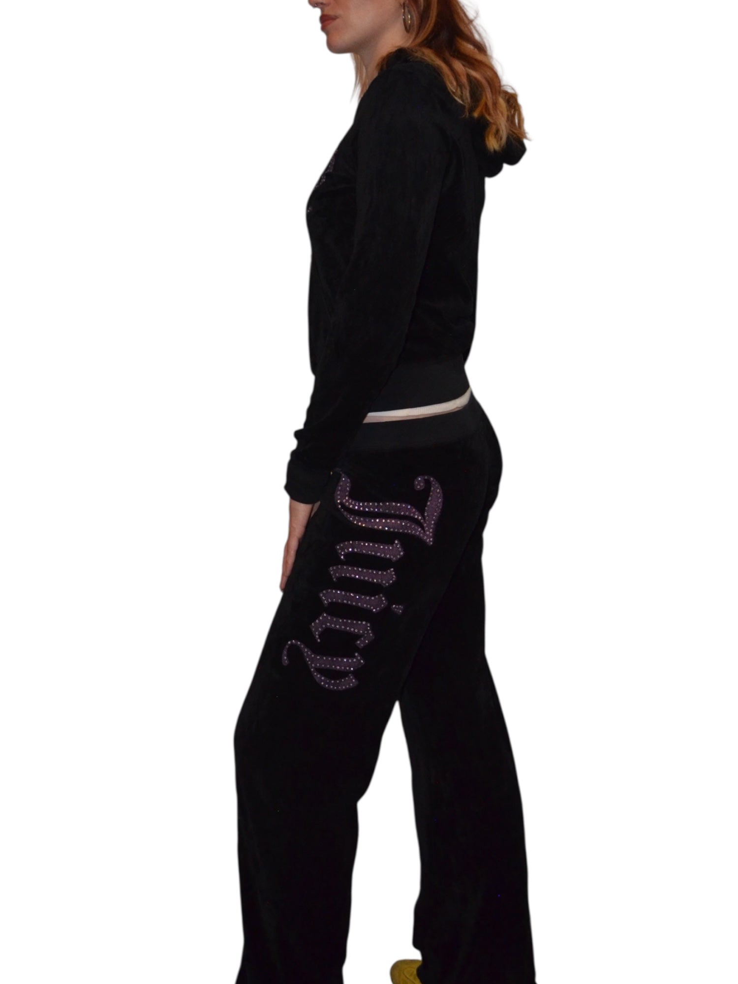 (L) Black Embellished Juicy Couture Velour Pants