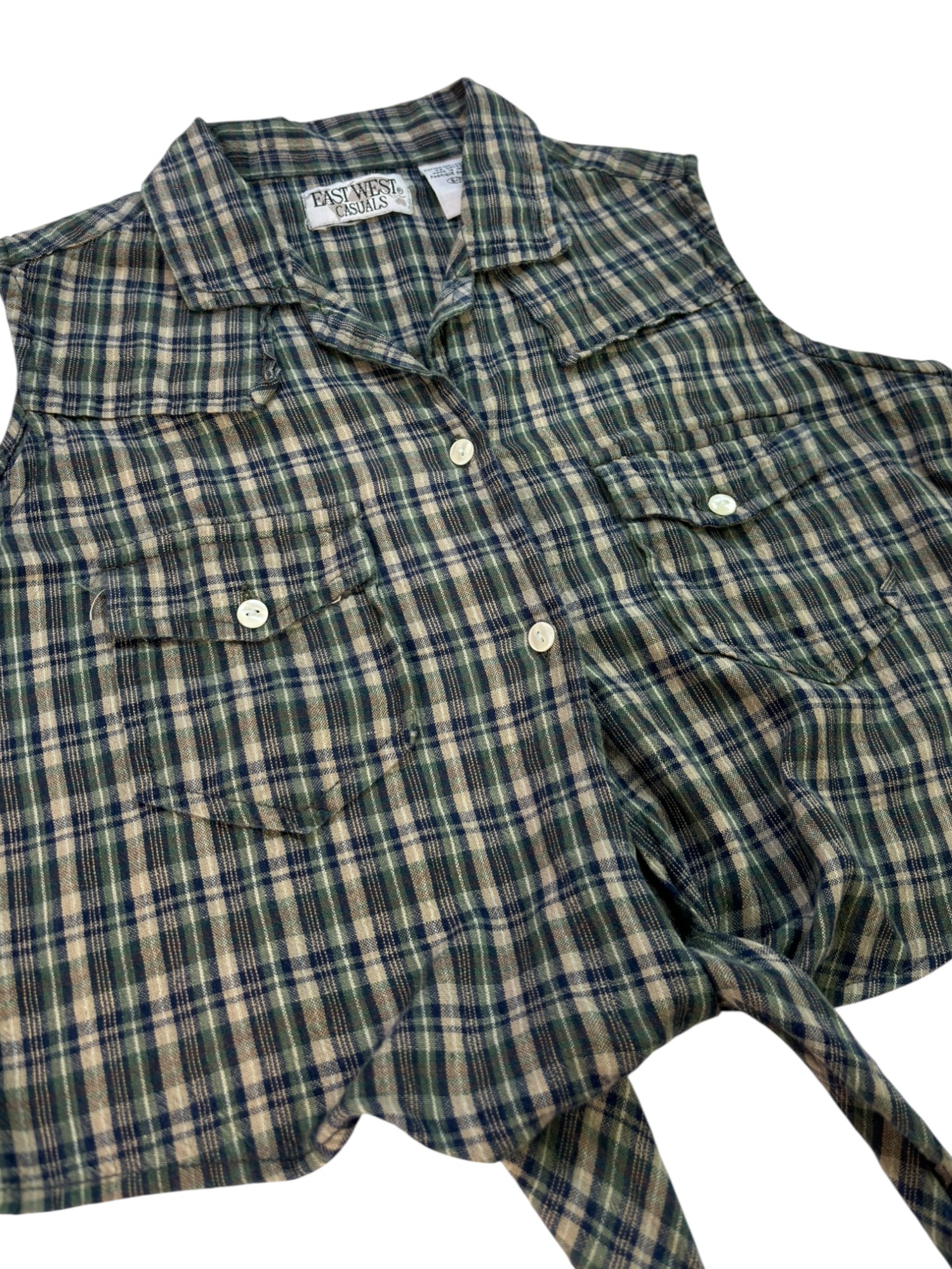 (XS) Plaid Cropped Sleeveless Top